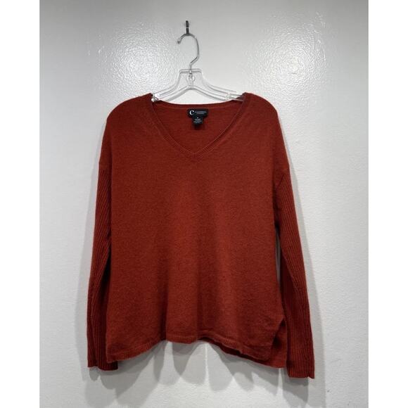 C By Bloomingdales Ribbed Sleeve Cashmere Sweater Womens Size Medium Relaxed Fit - Picture 1 of 9